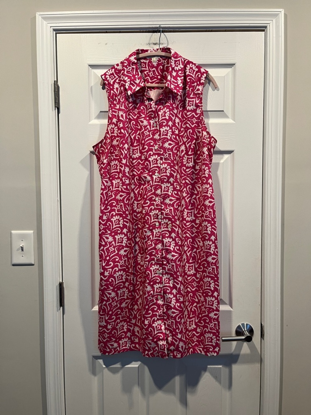 TravelSmith Pink & White Sleeveless Collared Midi Sheath Dress Size XL